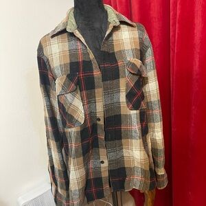 40% wool Men's Plaid Shirt Jacket - Black, Brown, Tan